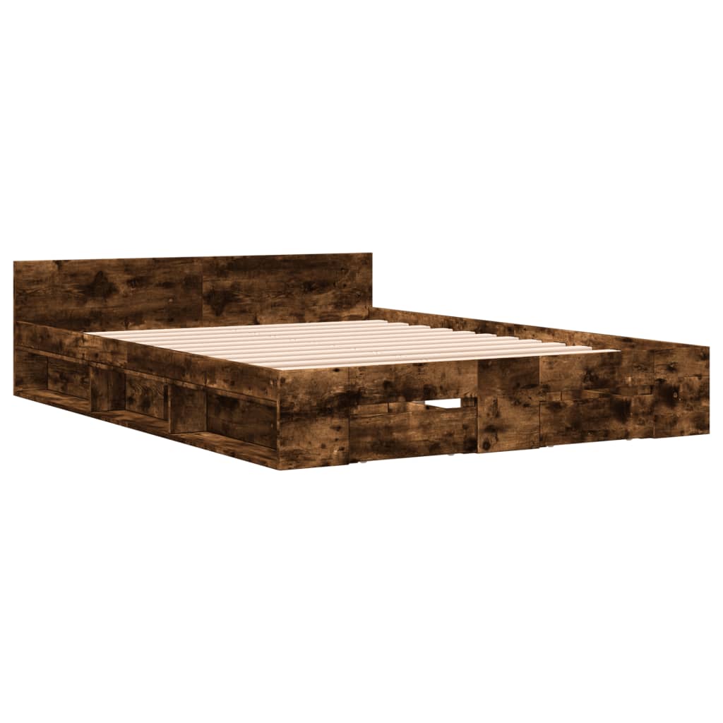 Cadre de lit avec tiroirs sans matelas chêne fumé 120x190 cm - XIOS