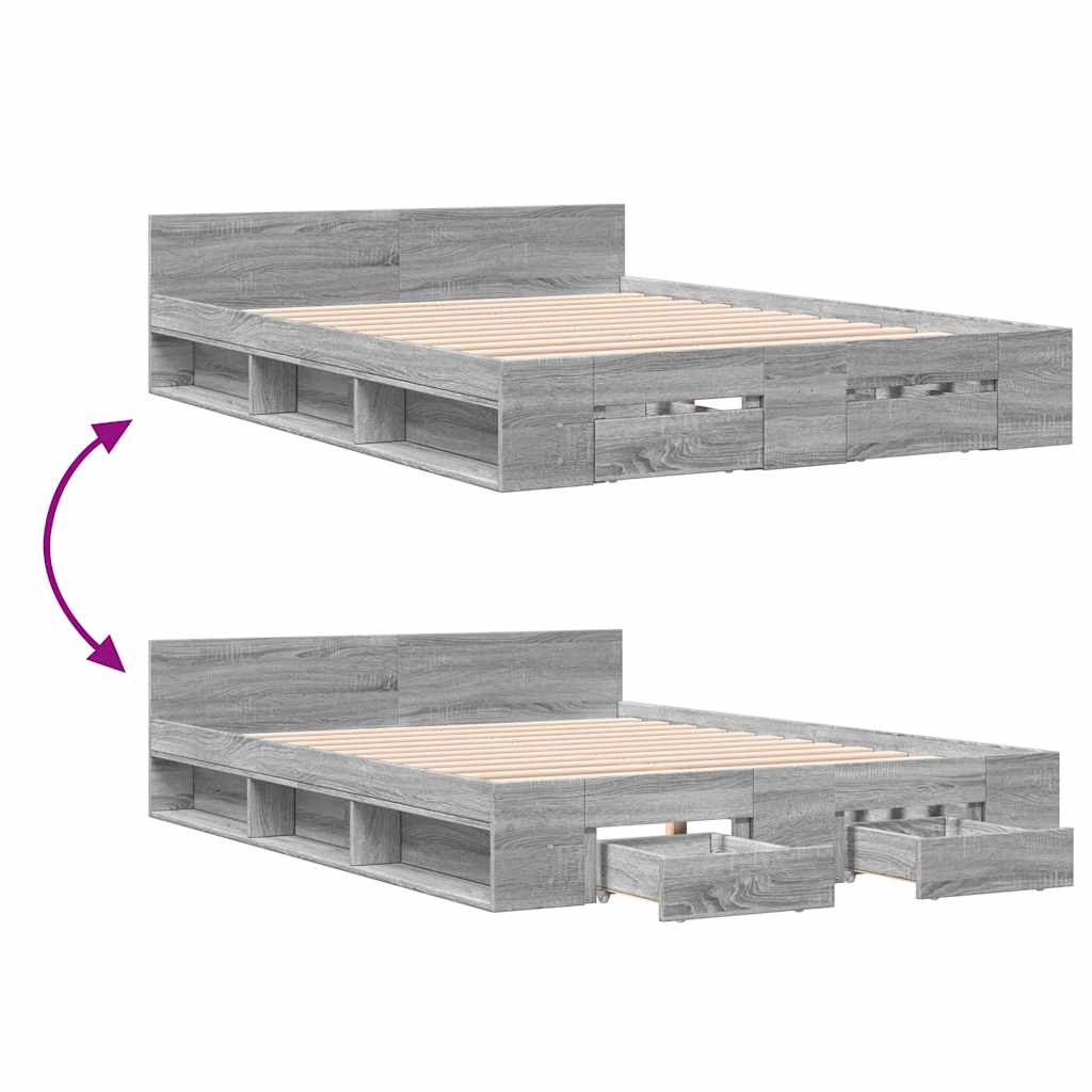Cadre de lit avec tiroirs sans matelas sonoma gris 120x190 cm - XIOS