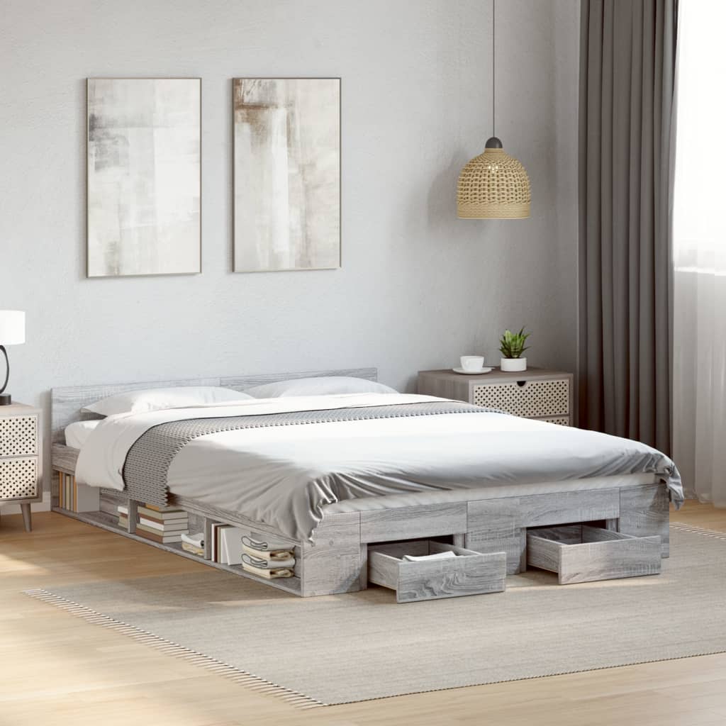 Cadre de lit avec tiroirs sans matelas sonoma gris 120x190 cm - XIOS