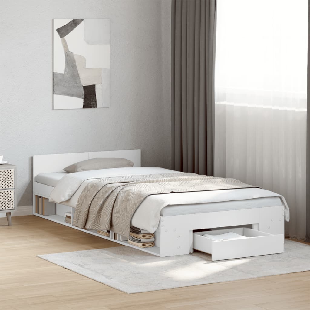 Cadre de lit avec tiroir sans matelas blanc 90x190 cm - XIOS