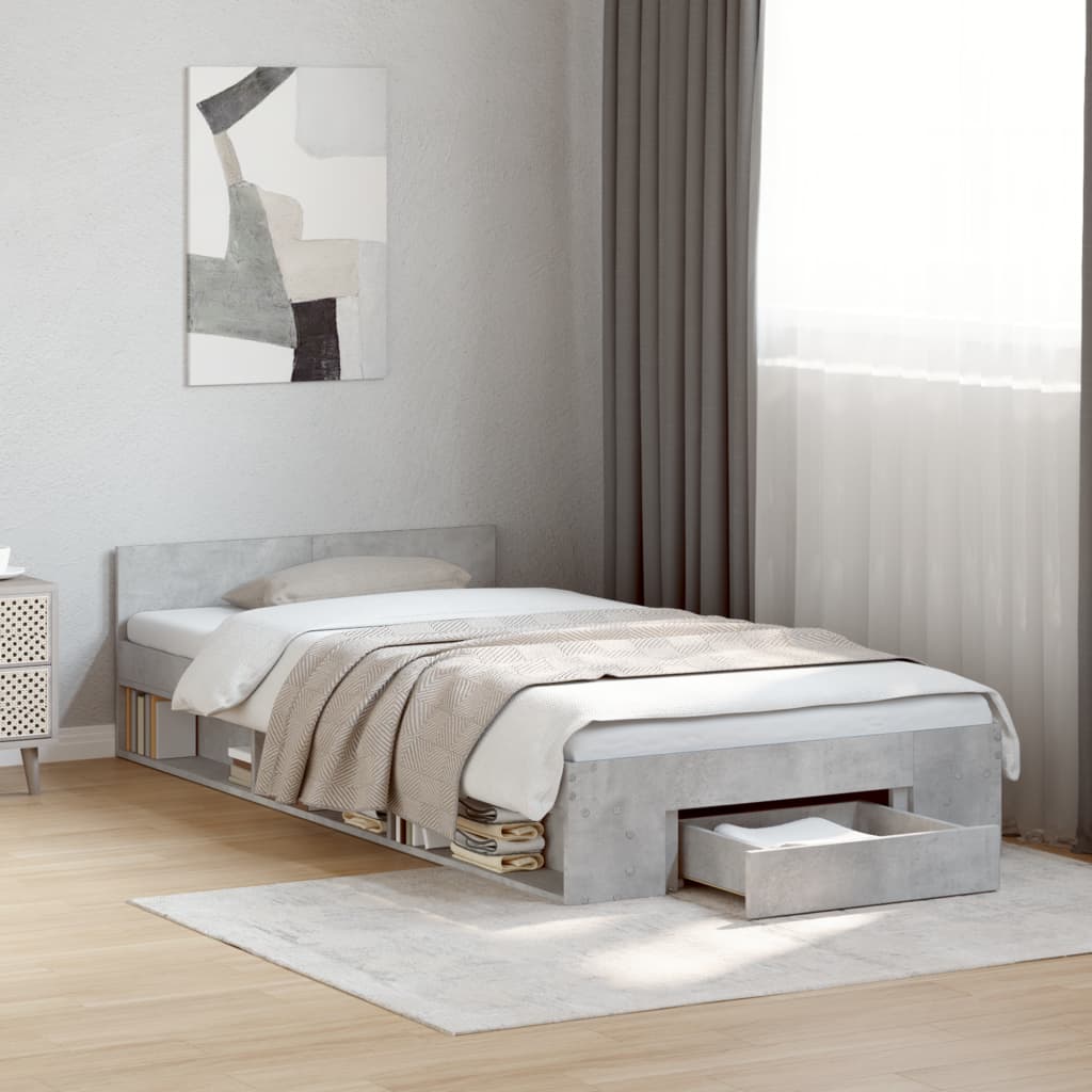 Cadre de lit avec tiroir sans matelas gris béton 100x200 cm - XIOS