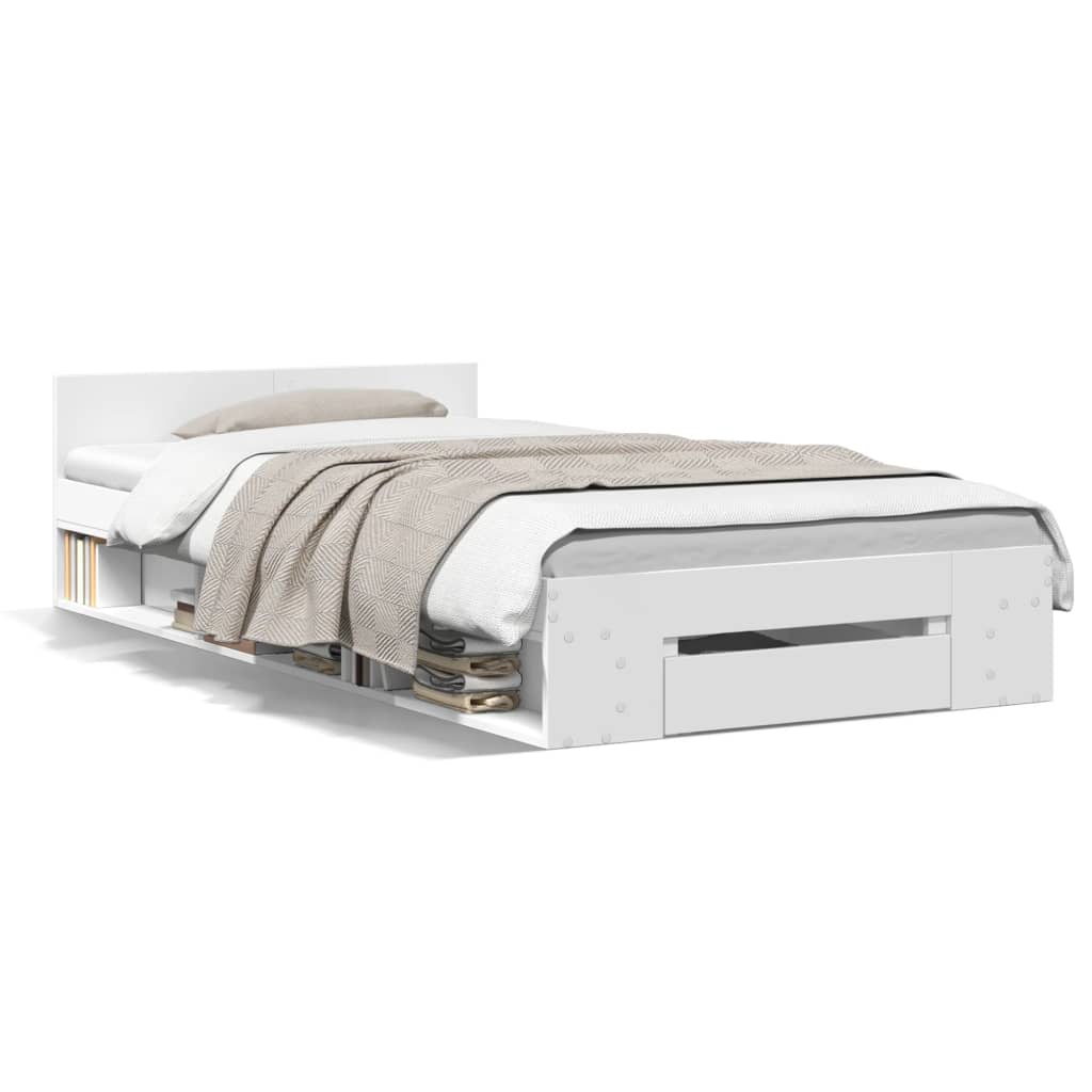 Cadre de lit avec tiroir sans matelas blanc 90x200 cm - XIOS