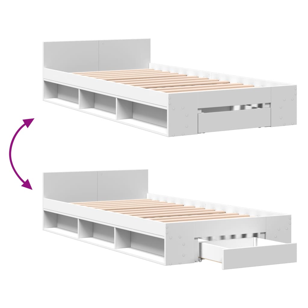 Cadre de lit avec tiroir sans matelas blanc 75x190 cm - XIOS