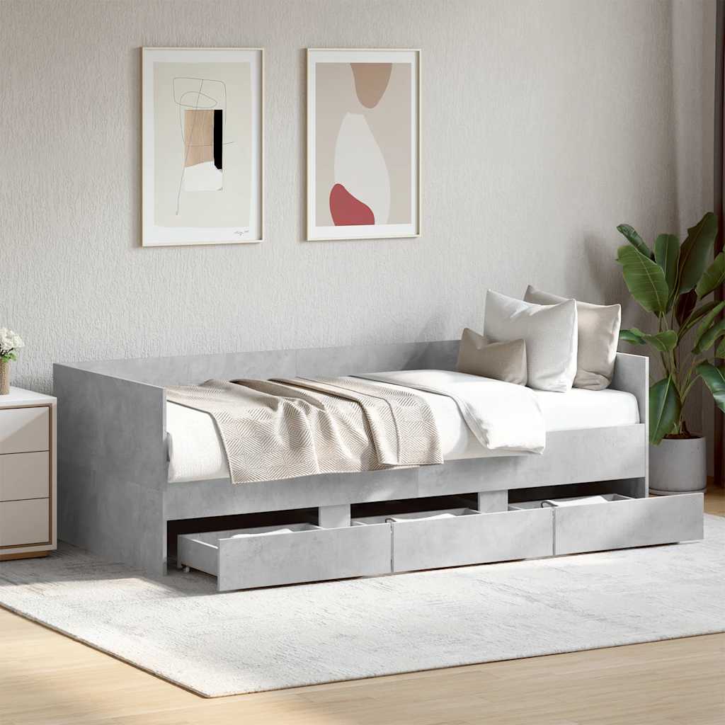 Lit de jour avec tiroirs sans matelas gris béton 100x200 cm - XIOS