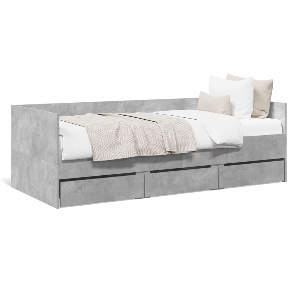 Lit de jour avec tiroirs sans matelas gris béton 90x200 cm - XIOS
