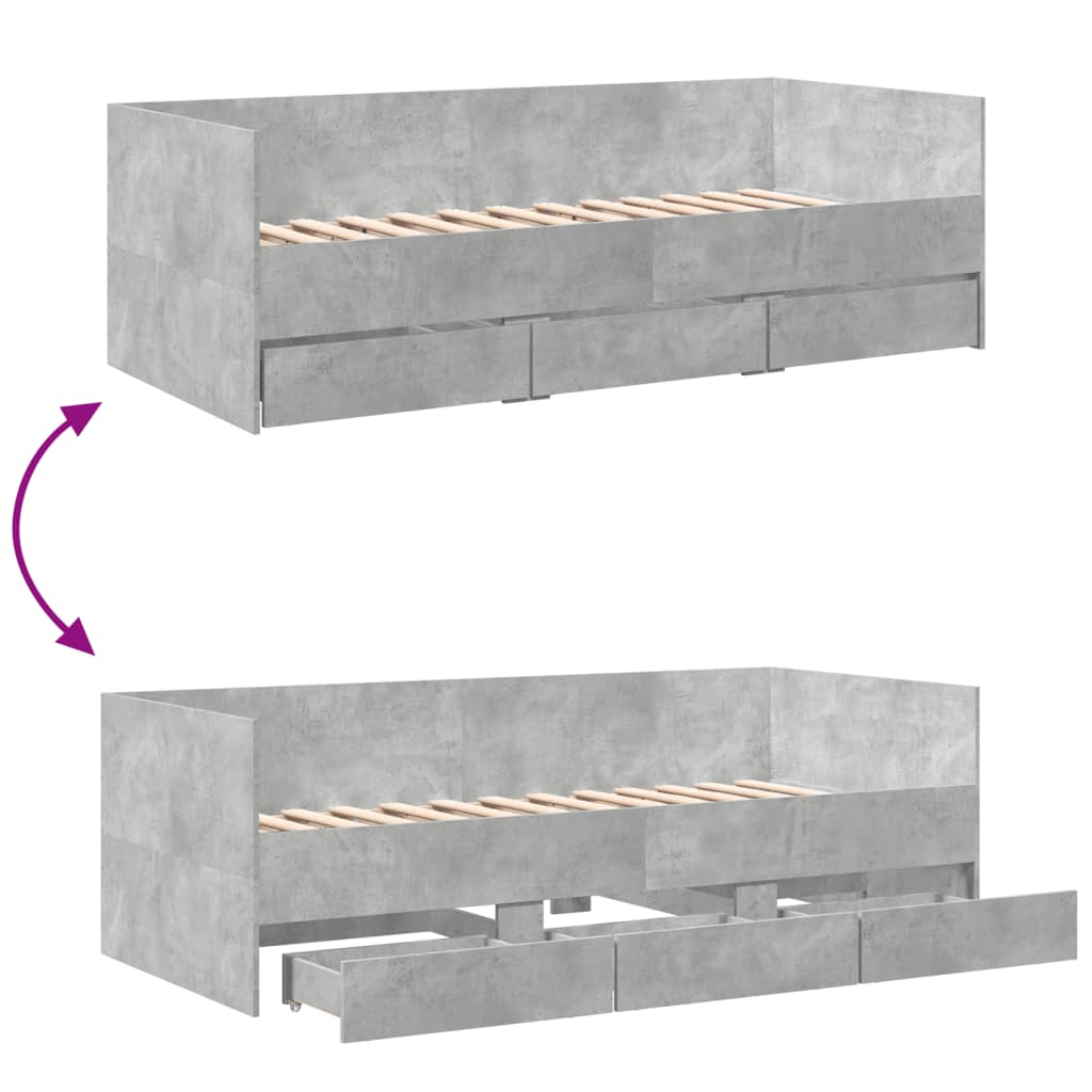 Lit de jour avec tiroirs sans matelas gris béton 90x200 cm - XIOS
