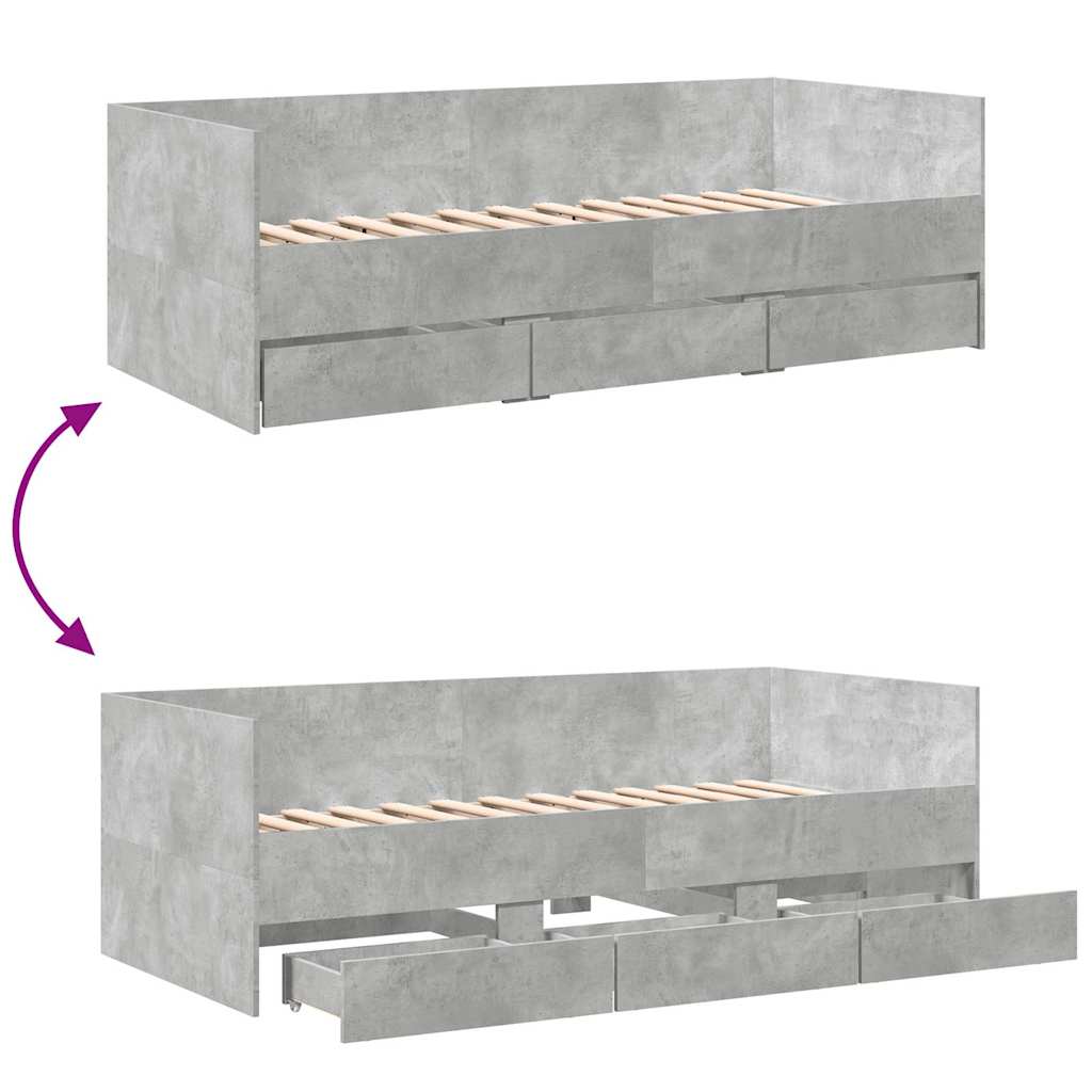 Lit de jour avec tiroirs sans matelas gris béton 90x200 cm - XIOS