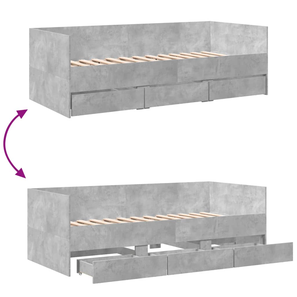 Lit de jour avec tiroirs sans matelas gris béton 90x190 cm - XIOS