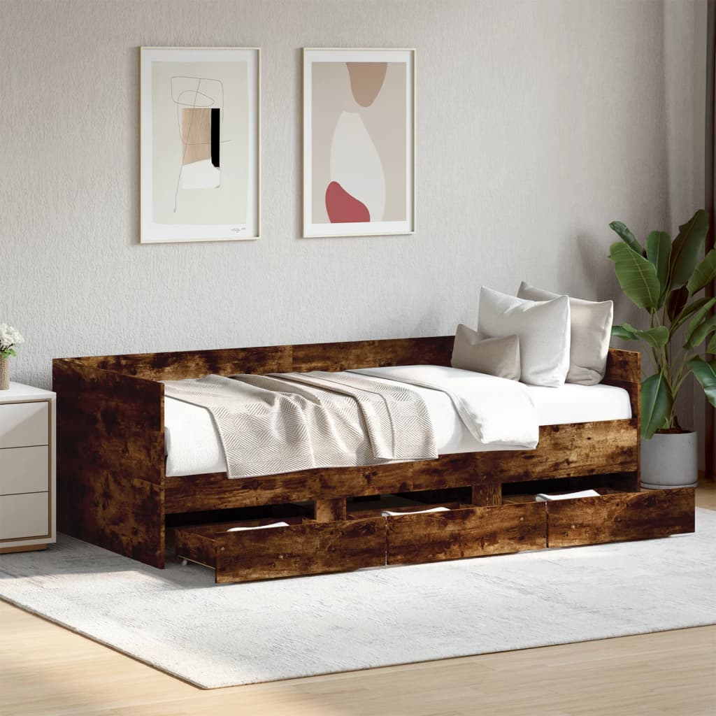 Lit de jour avec tiroirs sans matelas chêne fumé 90x190 cm - XIOS