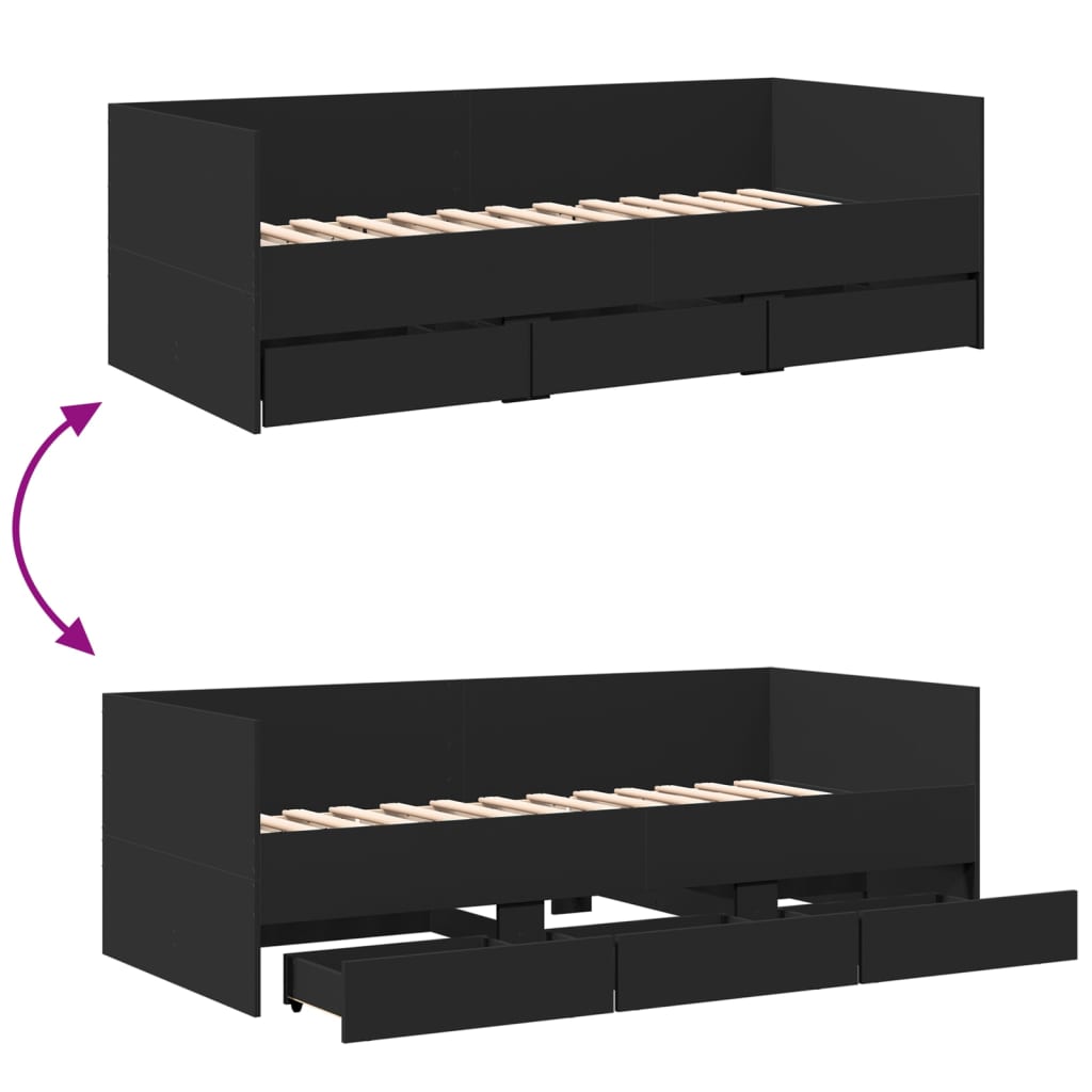 Lit de jour avec tiroirs sans matelas noir 75x190 cm - XIOS
