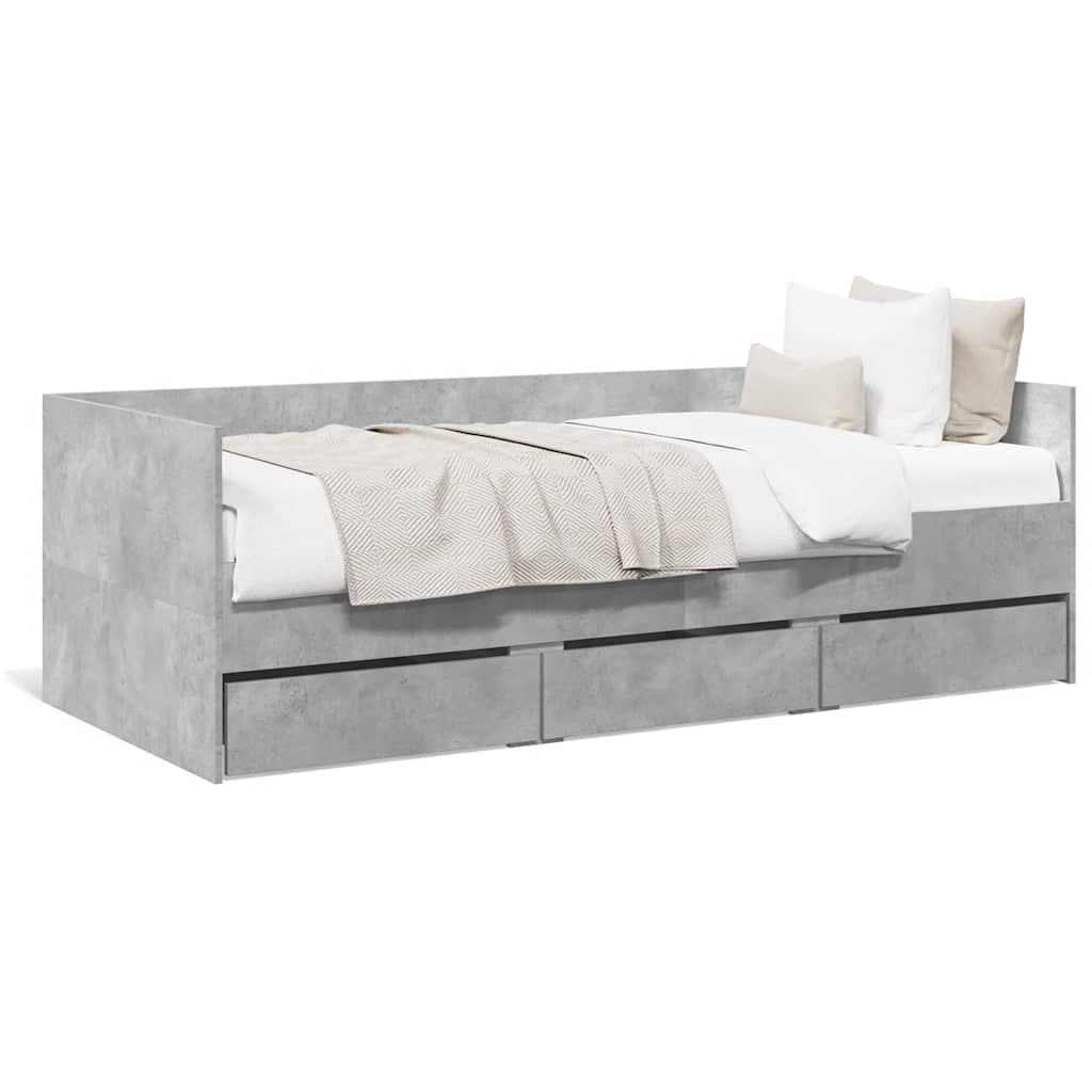 Lit de jour avec tiroirs sans matelas gris béton 75x190 cm