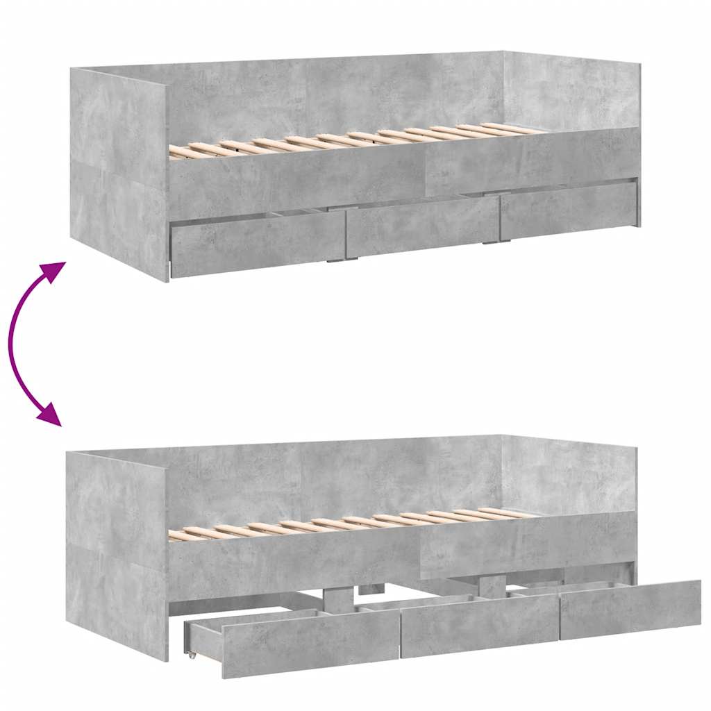Lit de jour avec tiroirs sans matelas gris béton 75x190 cm - XIOS
