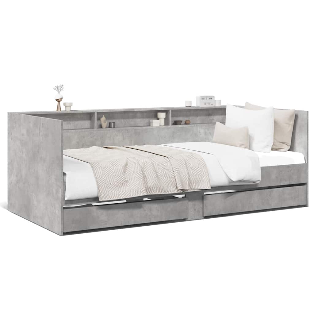 Lit de jour avec tiroirs sans matelas gris béton 100x200 cm - XIOS