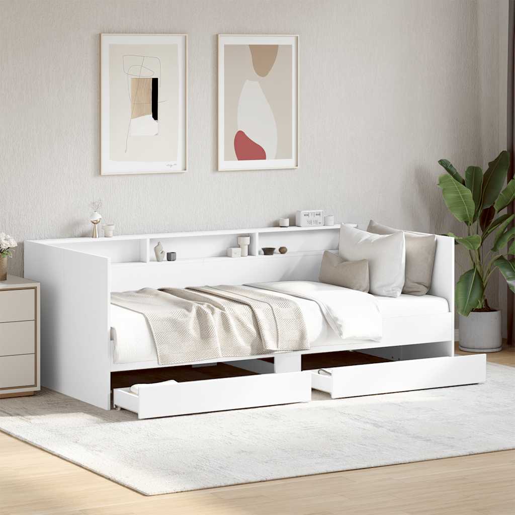 Lit de jour avec tiroirs sans matelas blanc 90x200 cm
