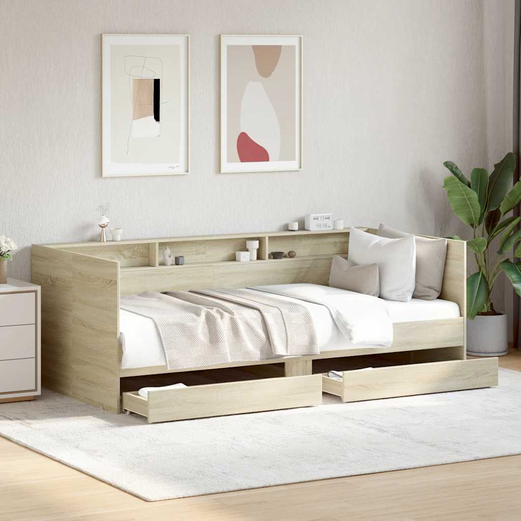 Lit de jour avec tiroirs sans matelas chêne sonoma 90x190 cm