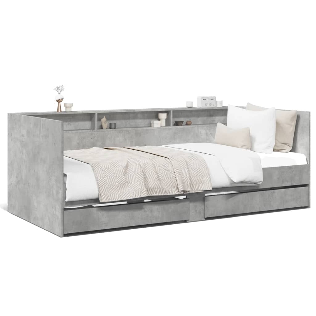 Lit de jour avec tiroirs sans matelas gris béton 90x190 cm - XIOS