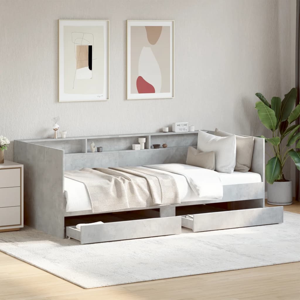 Lit de jour avec tiroirs sans matelas gris béton 90x190 cm - XIOS