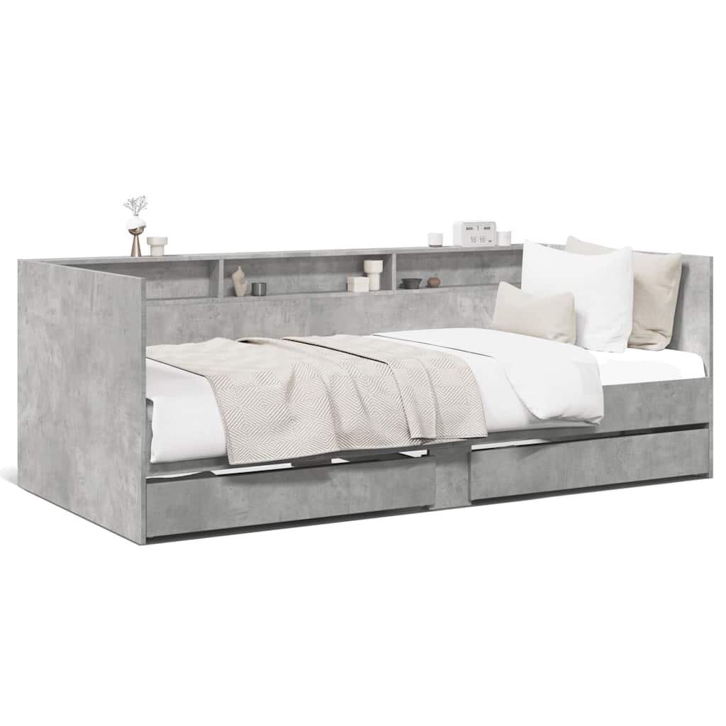 Lit de jour avec tiroirs sans matelas gris béton 75x190 cm - XIOS