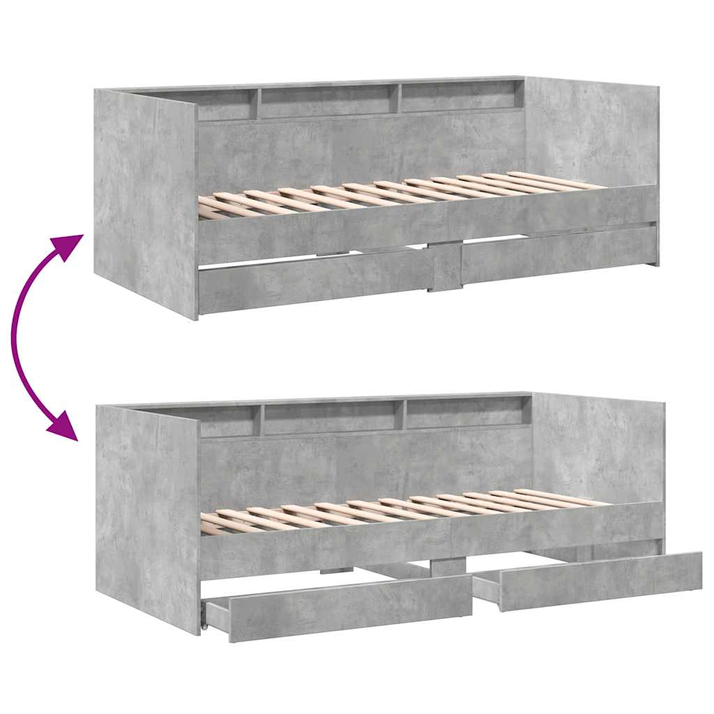 Lit de jour avec tiroirs sans matelas gris béton 75x190 cm - XIOS
