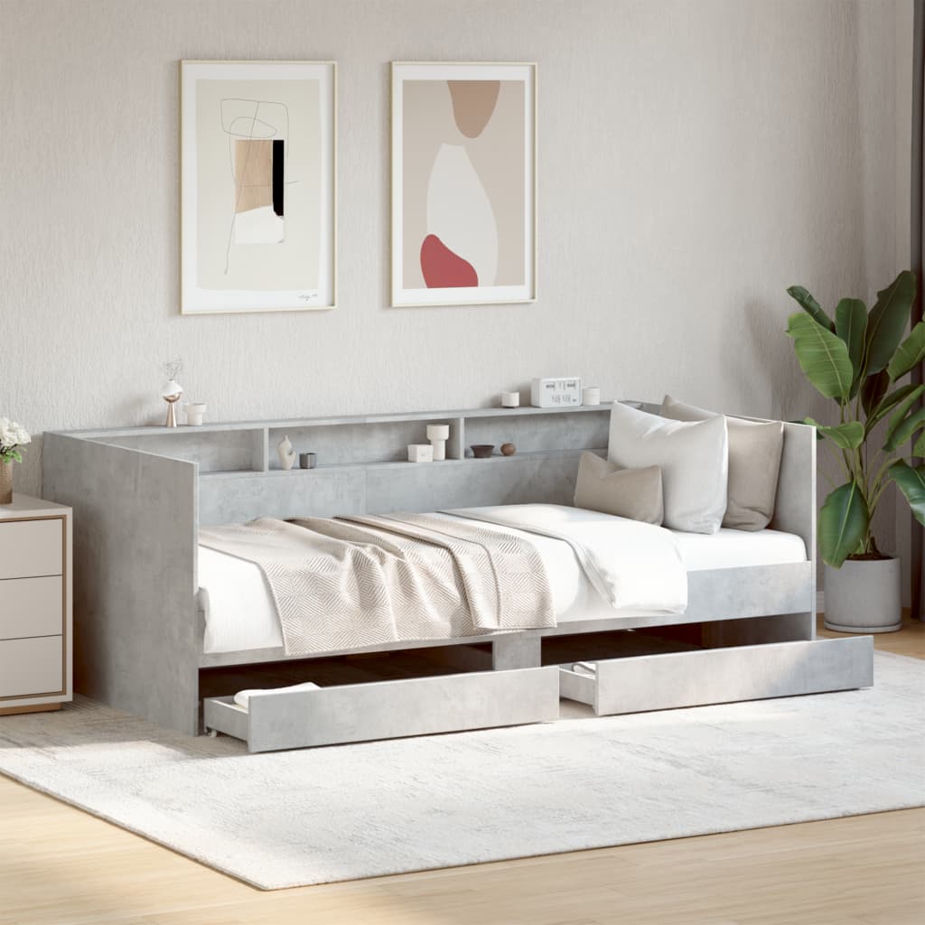 Lit de jour avec tiroirs sans matelas gris béton 75x190 cm - XIOS
