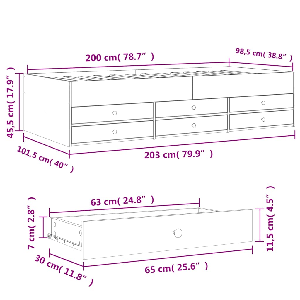 Lit de jour avec tiroirs sans matelas sonoma gris 100x200 cm - XIOS