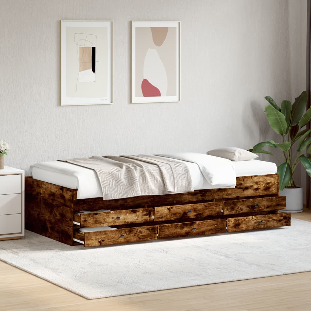 Lit de jour avec tiroirs sans matelas chêne fumé 90x190 cm