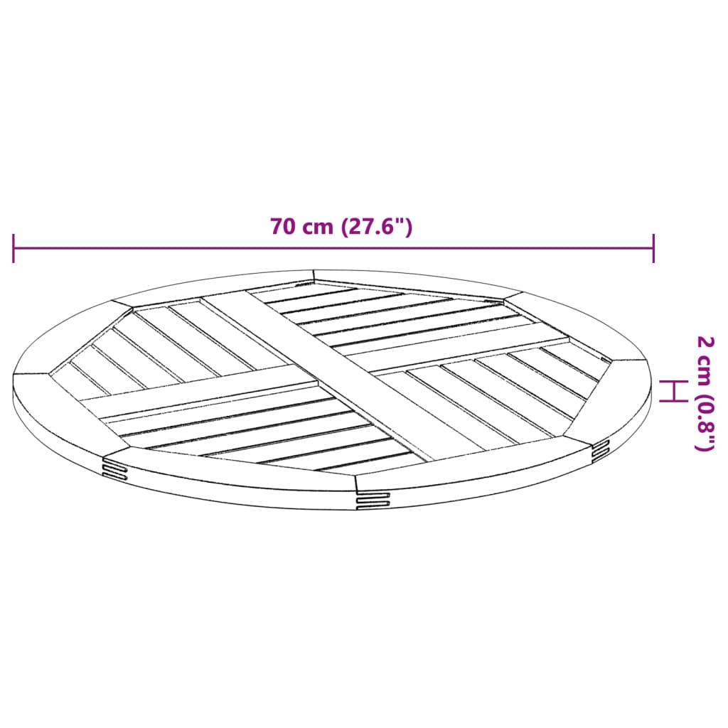 Dessus de table Ø70x2 cm rond bois massif d'acacia