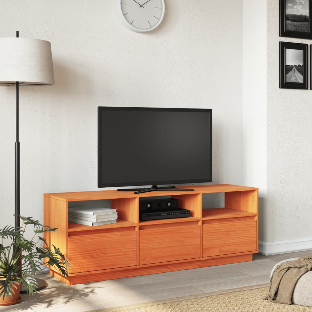 Meuble TV cire marron 140x37x50 cm bois pin massif - XIOS