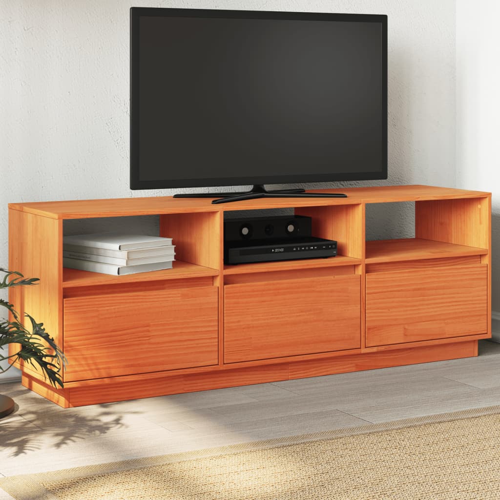 Meuble TV cire marron 140x37x50 cm bois pin massif - XIOS
