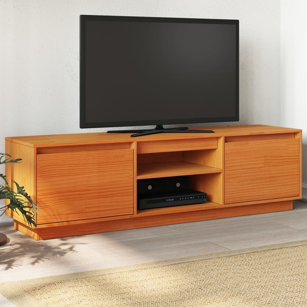 Meuble TV cire marron 140x35x40 cm bois pin massif - XIOS