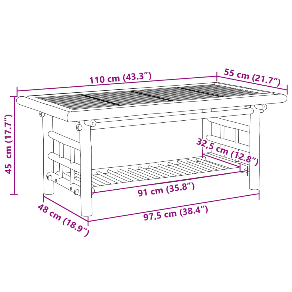 Table basse 110x55x45 cm bambou - XIOS