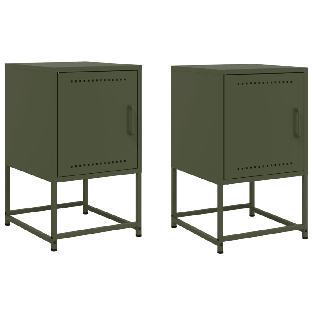 Tables de chevet 2 pcs noir vert olive 36x39x60,5 cm acier
