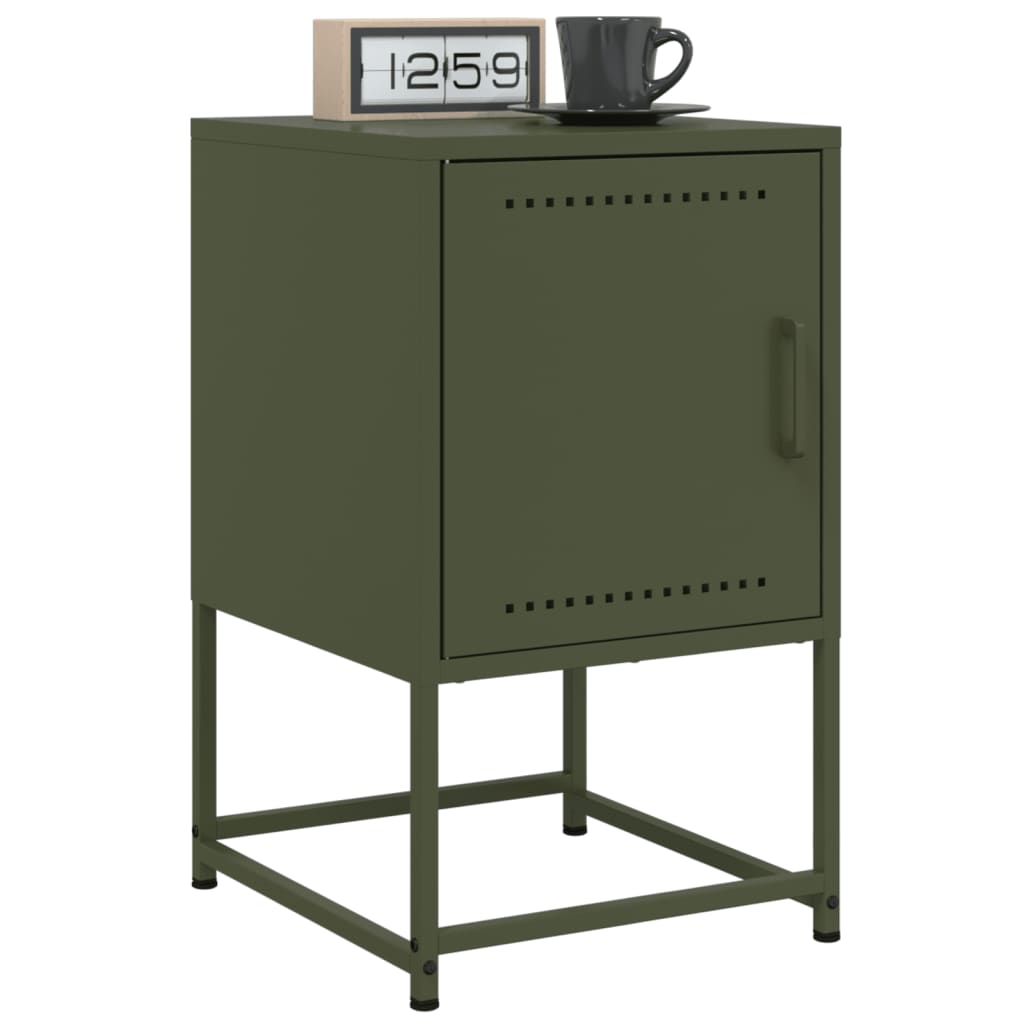 Tables de chevet 2 pcs noir vert olive 36x39x60,5 cm acier