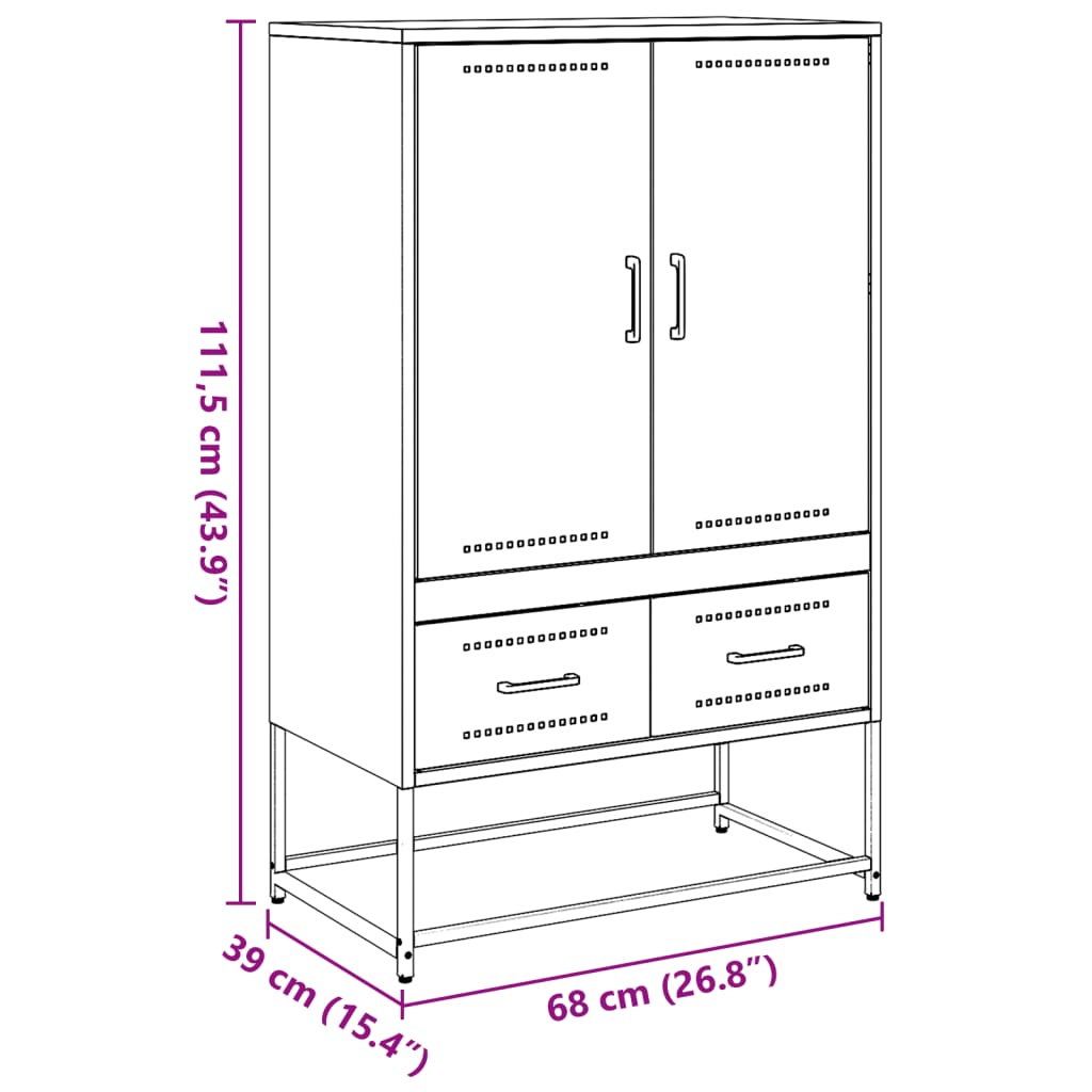 Buffet haut noir 68x39x111,5 cm acier - XIOS