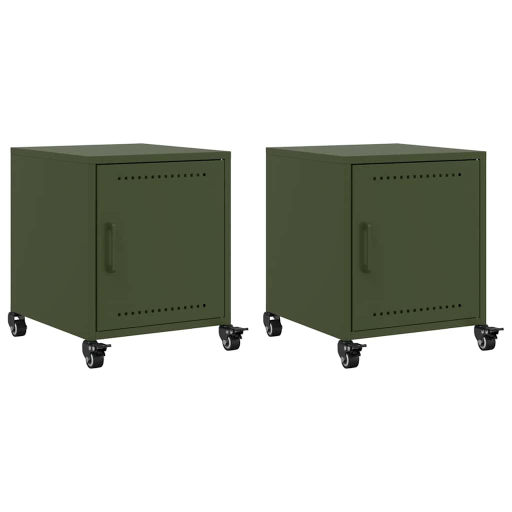 Tables de chevet 2 pcs vert olive 36x39x43,5 cm acier - XIOS