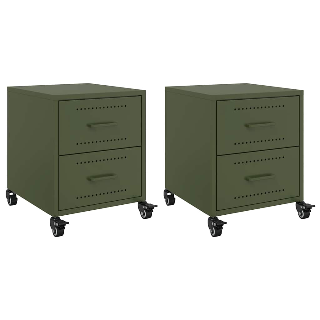 Tables de chevet 2 pcs vert olive 36x39x43,5 cm acier - XIOS