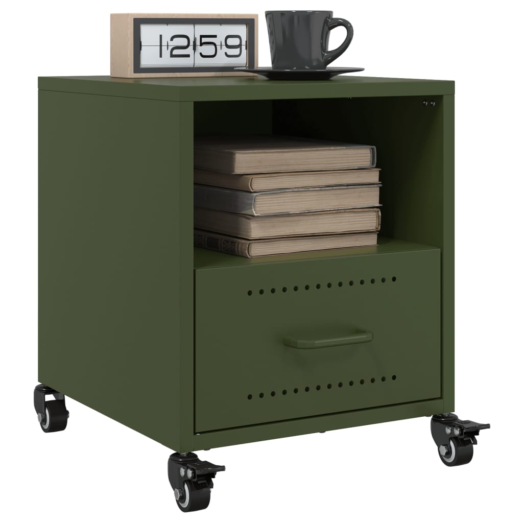 Table de chevet vert olive 36x39x43,5 cm acier - XIOS