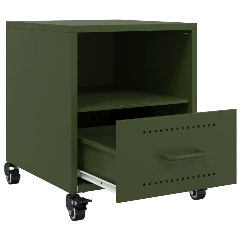 Table de chevet vert olive 36x39x43,5 cm acier - XIOS