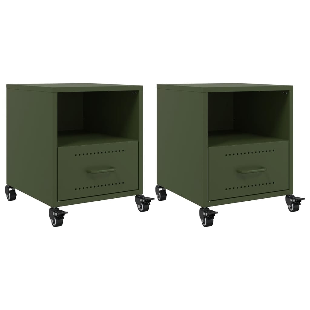Tables de chevet 2 pcs vert olive 36x39x43,5 cm acier - XIOS