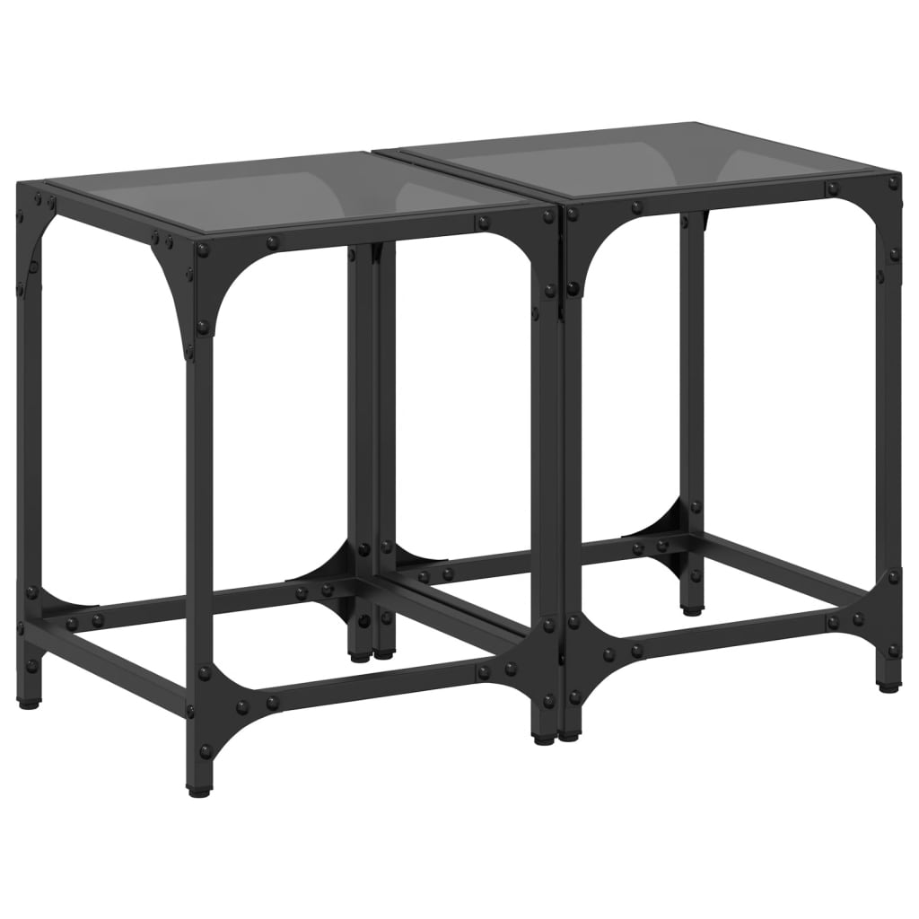 Tables basses avec dessus en verre noir 2 pcs 30x30x40 cm acier - XIOS