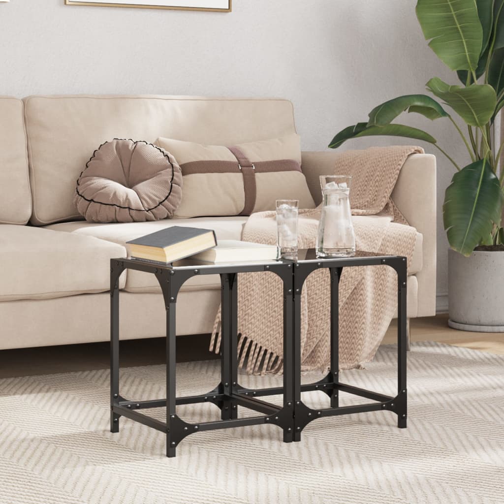 Tables basses avec dessus en verre noir 2 pcs 30x30x40 cm acier - XIOS