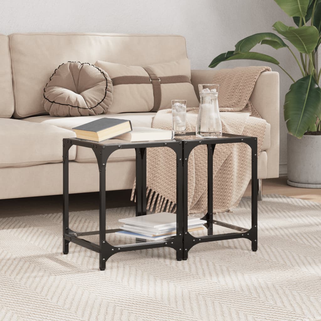 Tables basses avec dessus en verre transparent 2 pcs acier - XIOS