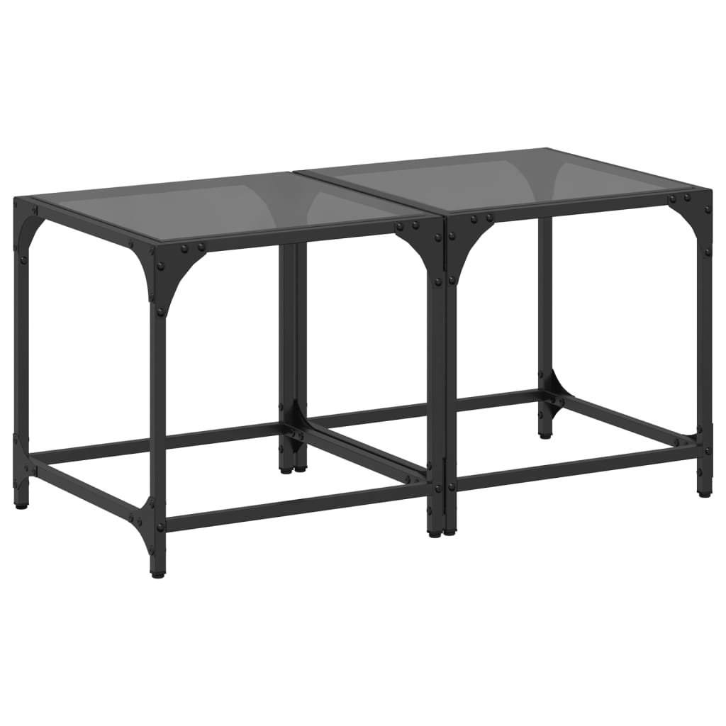 Tables basses avec dessus en verre noir 2 pcs 40x40x40 cm acier - XIOS