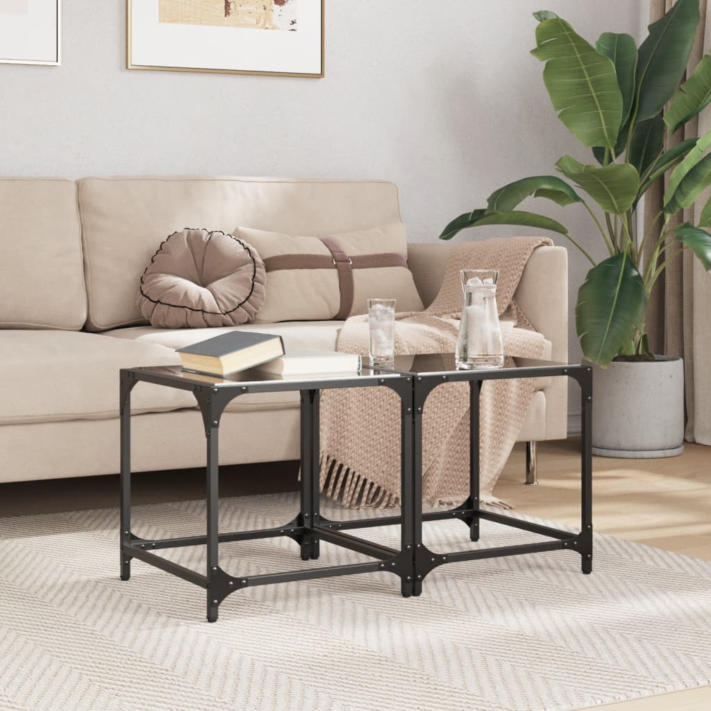 Tables basses avec dessus en verre noir 2 pcs 40x40x40 cm acier - XIOS