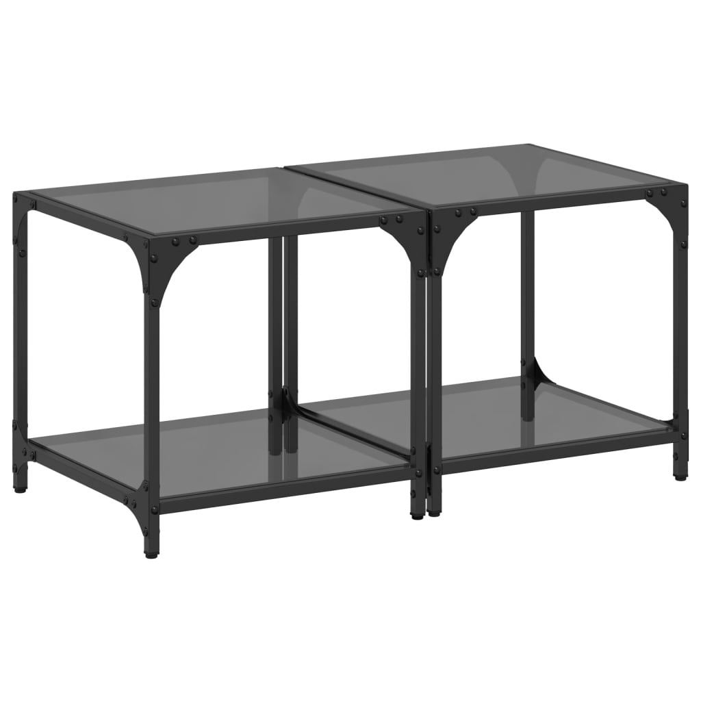 Tables basses avec dessus en verre noir 2 pcs 40x40x40 cm acier - XIOS