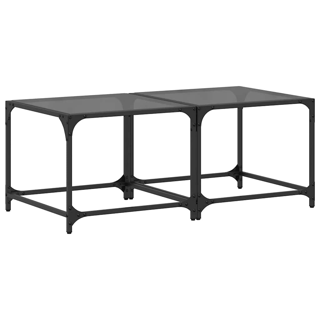 Tables basses avec dessus en verre noir 2 pcs 50x50x40 cm acier - XIOS