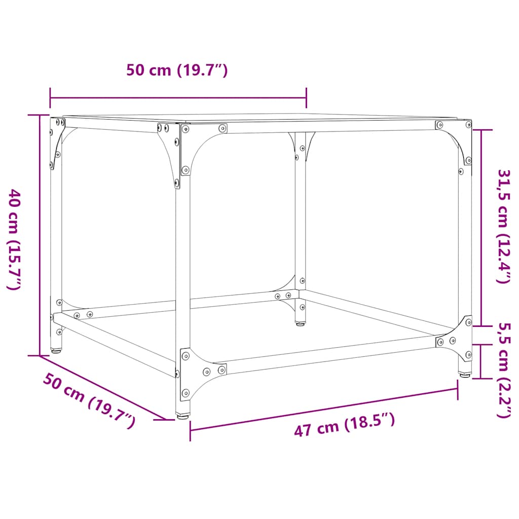 Tables basses avec dessus en verre noir 2 pcs 50x50x40 cm acier - XIOS