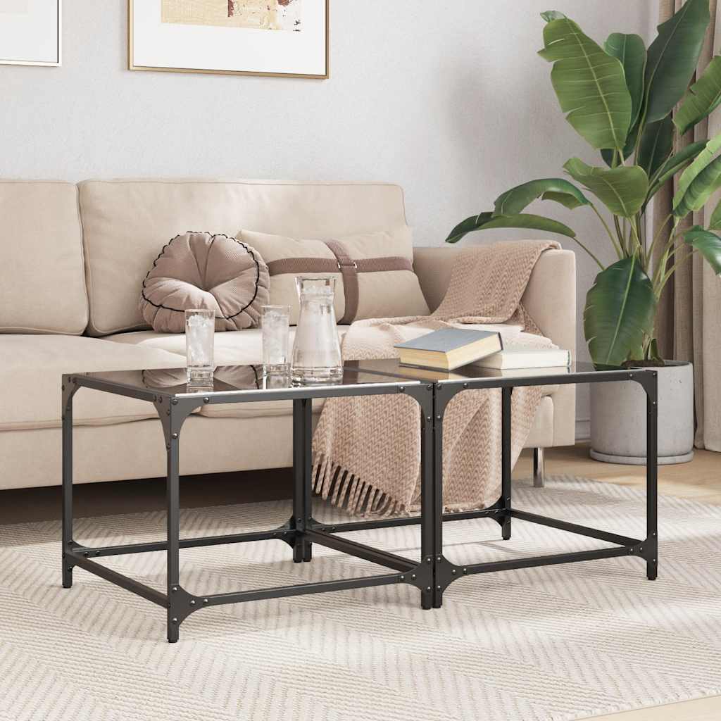 Tables basses avec dessus en verre noir 2 pcs 50x50x40 cm acier - XIOS