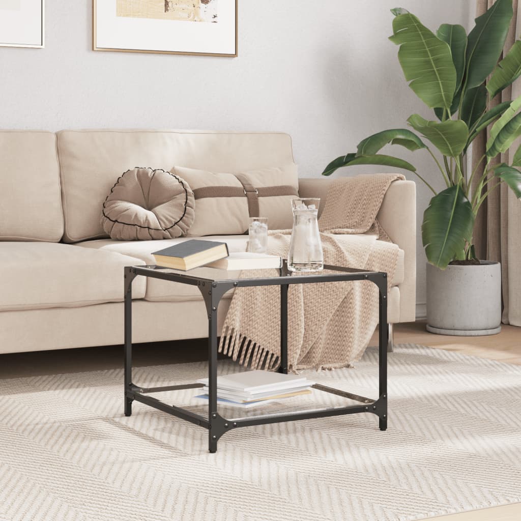 Table basse avec dessus en verre transparent 50x50x40 cm acier - XIOS