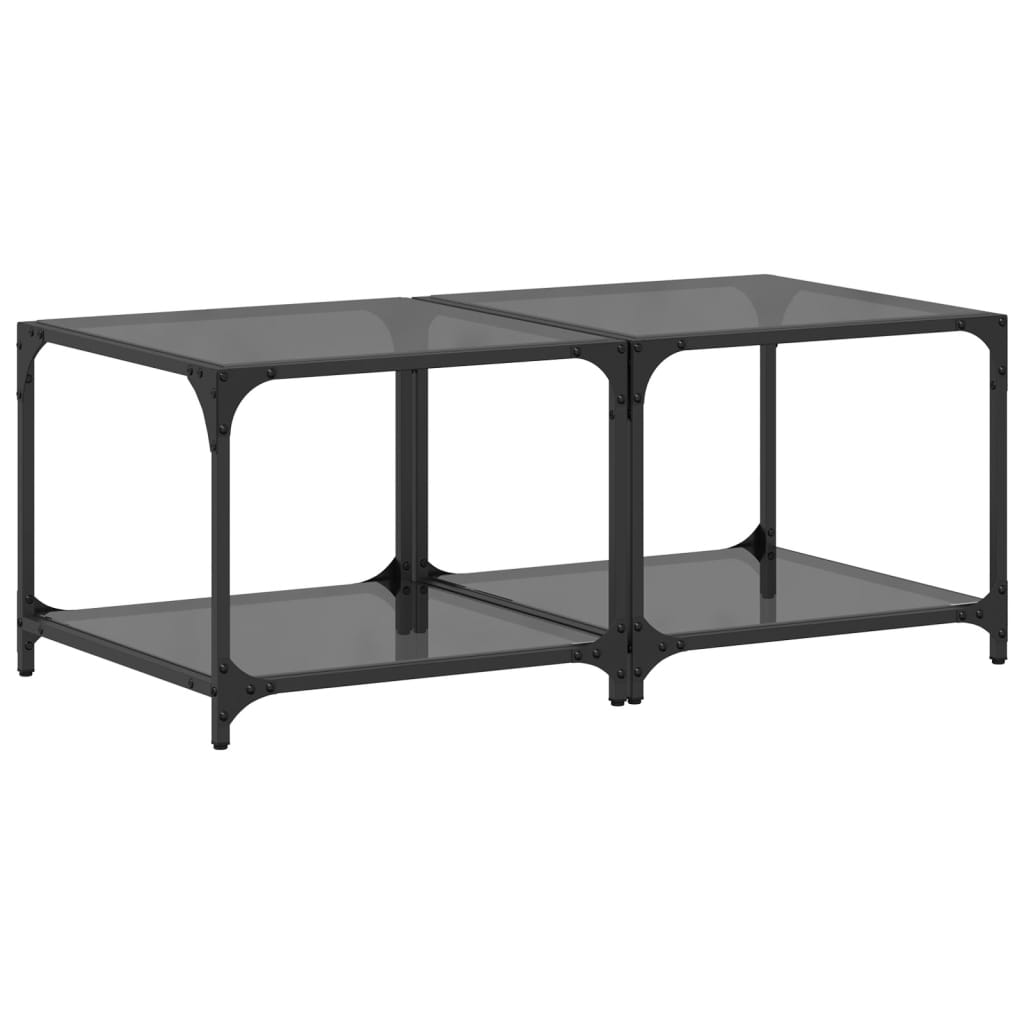 Tables basses avec dessus en verre noir 2 pcs 50x50x40 cm acier - XIOS